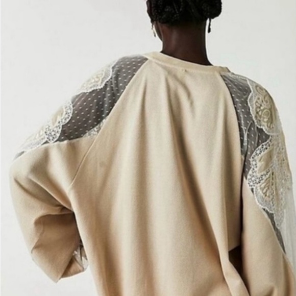 Free People Toni Lace Sheer Embroidered Long Sleeve Top in Oatmeal Sz S - Picture 12 of 16
